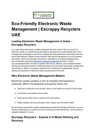 Eco-Friendly Electronic Waste Management _ Escrappy Recyclers UAE