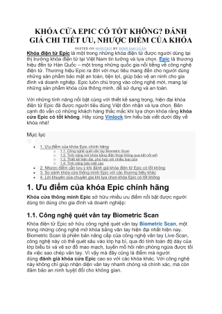 KHÓA CỬA EPIC CÓ TỐT KHÔNG