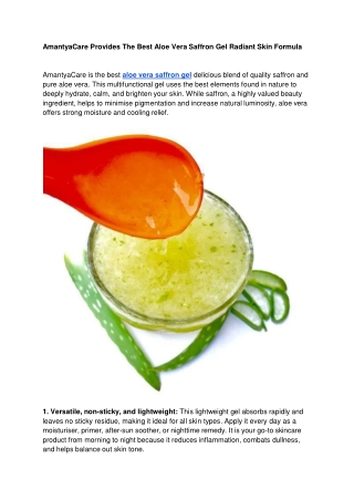 AmantyaCare Provides The Best Aloe Vera Saffron Gel Radiant Skin Formula
