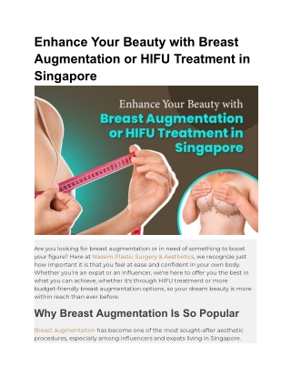 Enhance Your Beauty with Breast Augmentation or HIFU Treatment in Singapore