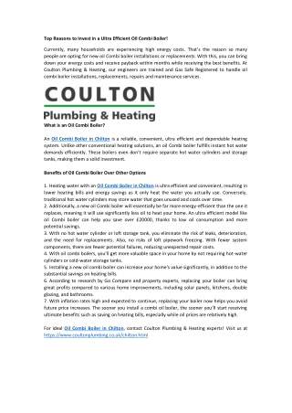 Top Reasons to Invest in a Ultra Efficient Oil Combi Boiler!
