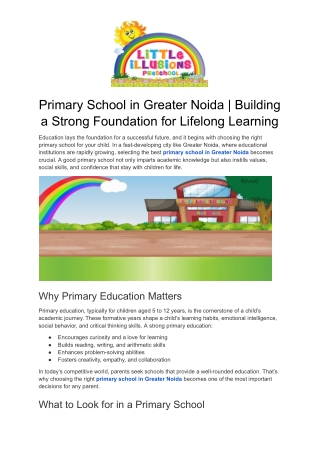 Primary School in Greater Noida | A Strong Foundation for Lifelong Learning