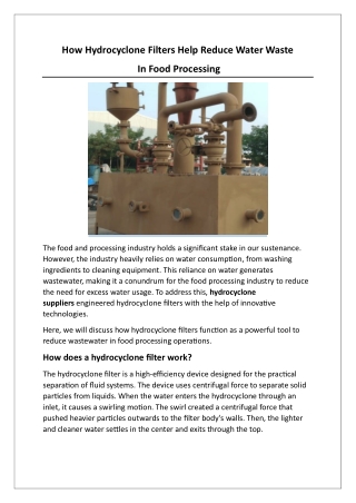 How Hydrocyclone Filters Help Reduce Water Waste