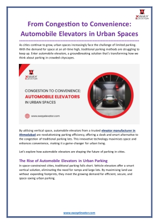 From Congestion to Convenience Automobile Elevators in Urban Spaces