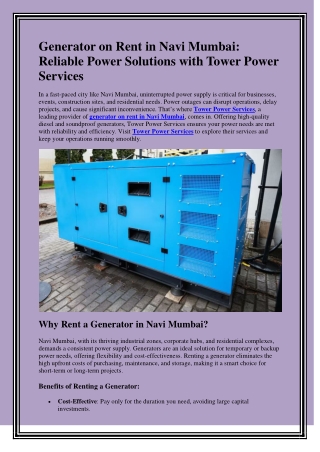 Generator on Rent in Navi Mumbai