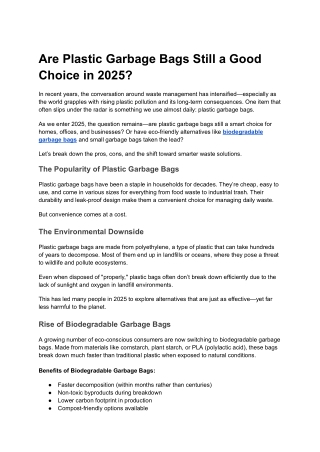 Are Plastic Garbage Bags Still a Good Choice in 2025_