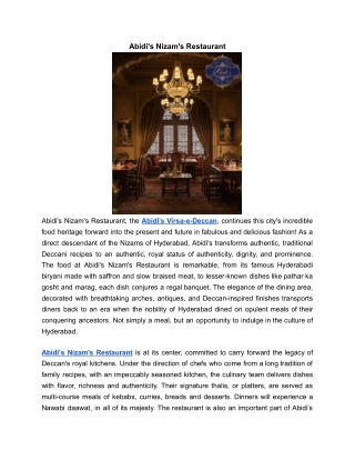 Abidi's Nizam's Restaurant | Abidi's Virsa-e Deccan
