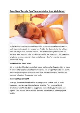 Benefits of Regular Spa Treatments for Your Well