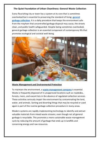 The Quiet Foundation of Urban Cleanliness General Waste Collection