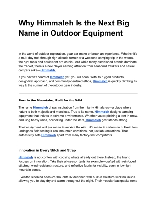 Why Himmaleh Is the Next Big Name in Outdoor Equipment