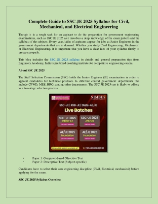 Complete Guide to SSC JE 2025 Syllabus for Civil, Mechanical, and Electrical Engineering