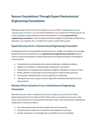 Secure Foundations Through Expert Geotechnical Engineering C