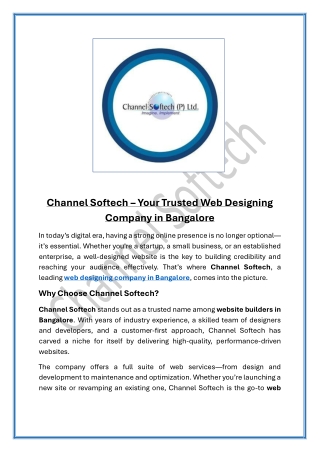 Channel Softech Your Trusted Web Designing Company in Bangalore