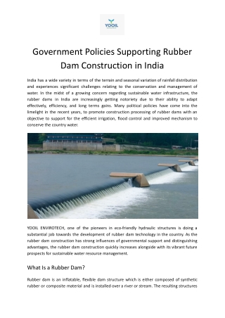 Government Policies Supporting Rubber Dam Construction in India