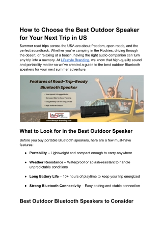 How to Choose the Best Outdoor Speaker for Your Next Trip