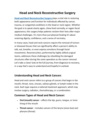 Head and Neck Reconstructive Surgery