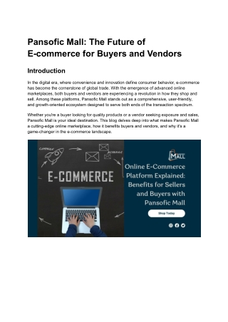 Pansofic Mall_ The Future of E-commerce for Buyers and Vendors