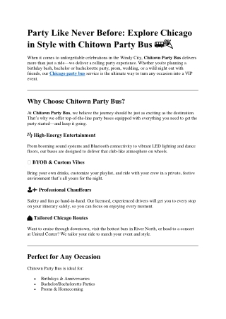 Party Like Never Before: Explore Chicago in Style with Chitown Party Bus
