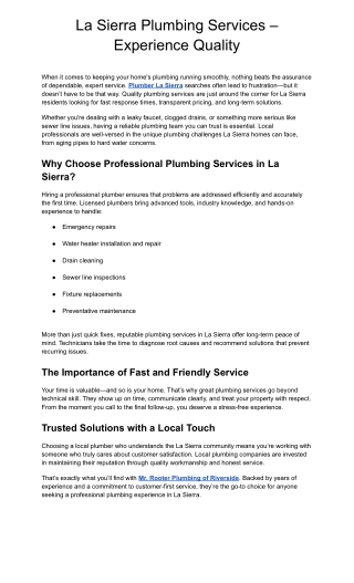 Skilled Plumber La Sierra You Can Trust