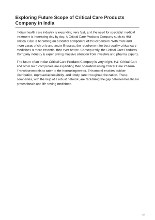 Exploring Future Scope of Critical Care Products Company in India