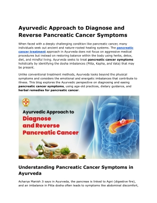 Ayurvedic Approach to Diagnose and Reverse Pancreatic Cancer Symptoms