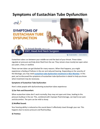 Symptoms of Eustachian Tube Dysfunction