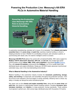 Powering the Production Line Messung’s NX-ERA PLCs in Automotive Material Handling