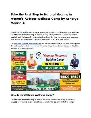 Take the First Step to Natural Healing in Meerut’s 72-Hour Wellness Camp by Acharya Manish Ji