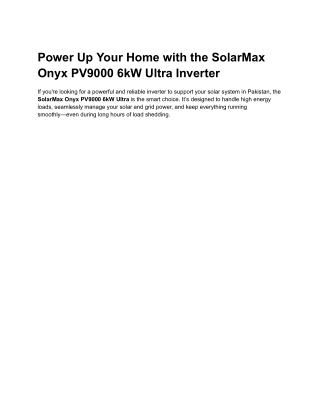 Power Up Your Home with the SolarMax Onyx PV9000 6kW Ultra Inverter