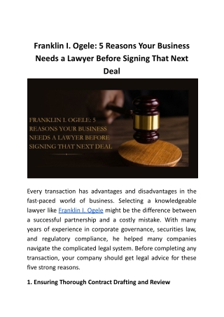 Why Franklin I. Ogele Is the Legal Expert Every Business Needs