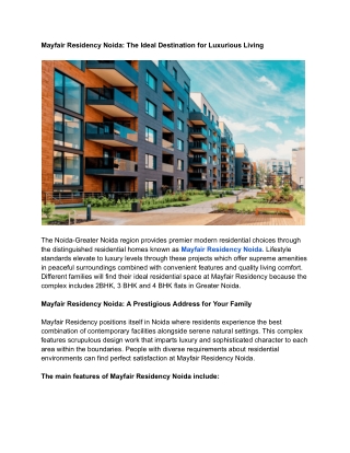 Mayfair Residency Noida The Ideal Destination for Luxurious Living