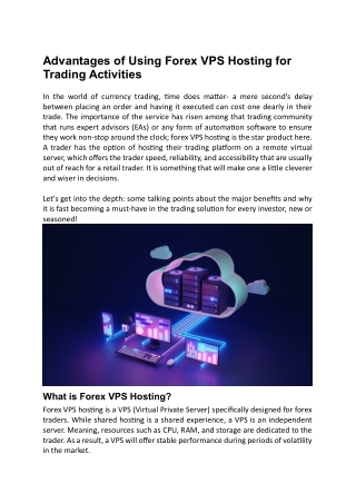 Advantages of Using Forex VPS Hosting for Trading Activities