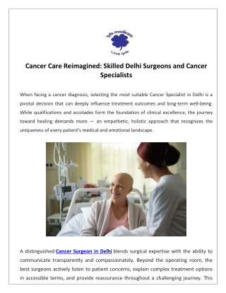 Cancer Care Reimagined: Skilled Delhi Surgeons and Cancer Specialists