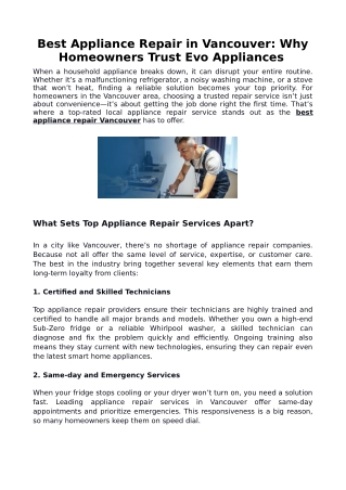 Best Appliance Repair in Vancouver: Why Homeowners Trust Evo Appliances