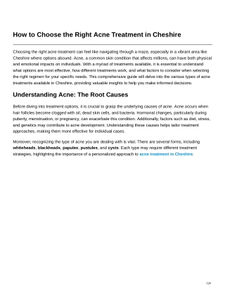How to Choose the Right Acne Treatment in Cheshire