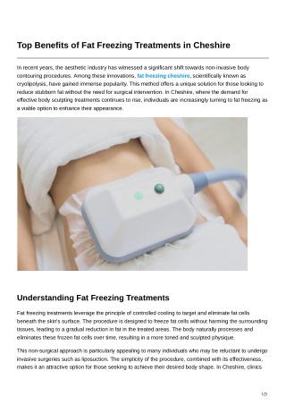 Top Benefits of Fat Freezing Treatments in Cheshire