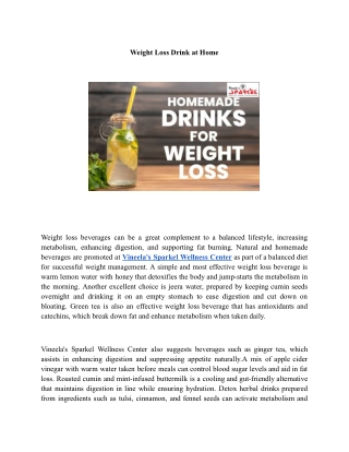 Weight Loss Drink at Home | Vineela’s Sparkel Wellness Center