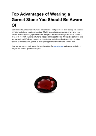 Top Advantages of Wearing a Garnet Stone You Should Be Aware Of