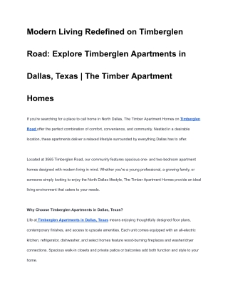 Modern Living Redefined on Timberglen Road_ Explore Timberglen Apartments in Dallas, Texas _ The Timber Apartment Homes