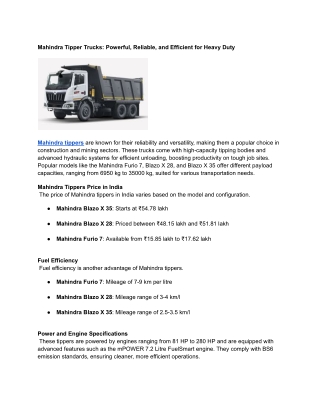 Mahindra Tipper Trucks_ Powerful, Reliable, and Efficient for Heavy Duty