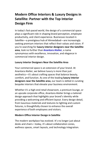 Interior Designers Near Satellite Area for Modern Offices