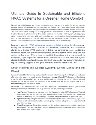 Ultimate Guide to Sustainable and Efficient HVAC Systems for a Greener Home Comfort