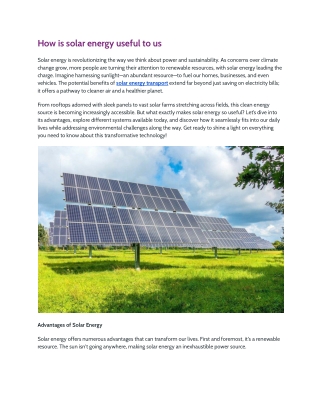 How is solar energy useful to us