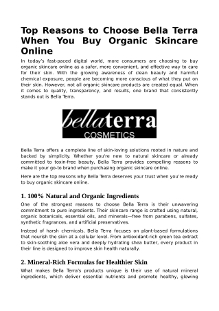 Top Reasons to Choose Bella Terra When You Buy Organic Skincare Online