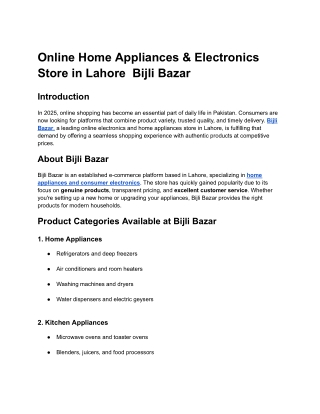 Online Home Appliances & Electronics Store in Lahore  Bijli Bazar