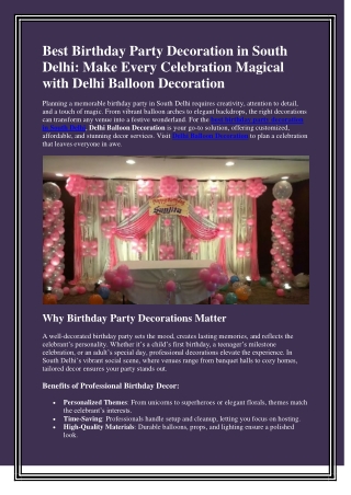 Best Birthday Party Decoration in South Delhi