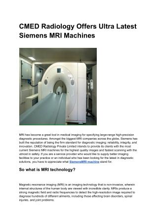 CMED Radiology Offers Ultra Latest Siemens MRI Machines