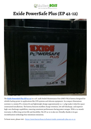 Exide PowerSafe Plus (EP 42-12)