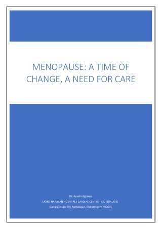 menopause a time of change a need for care