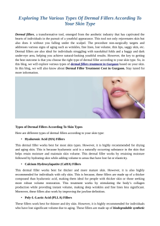 Exploring The Various Types Of Dermal Fillers According To Your Skin Type